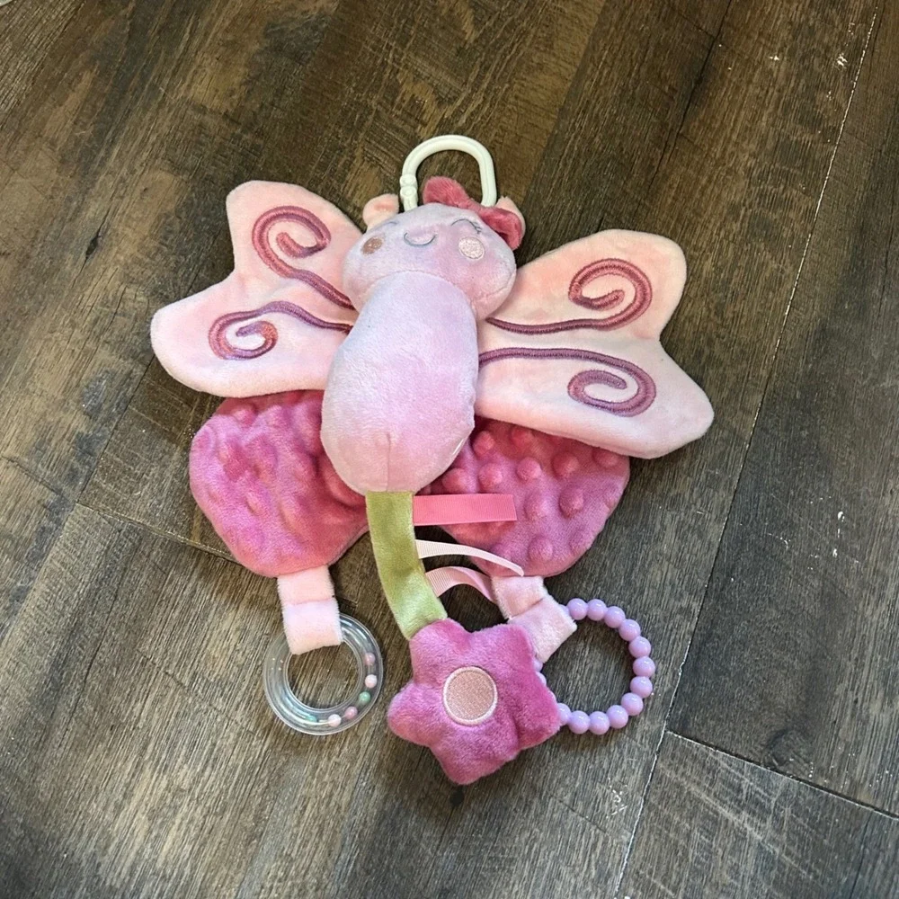 Dreamgro Baby Girl Pink Butterfly Plush Rattle Crinkle Teether Activity Buddy